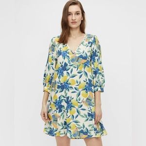 .object floral bird lemon print tropical dress size small